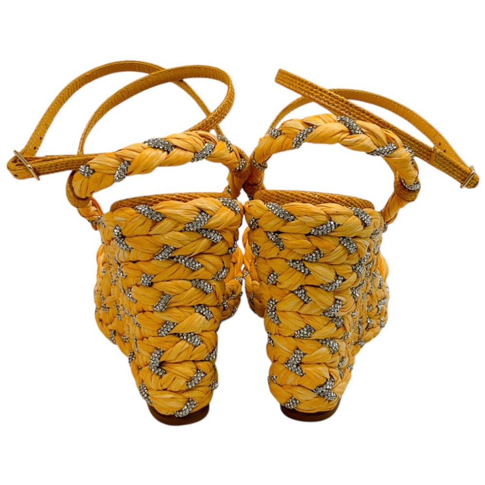 Aquazzura Lemonade Raffia Costiera Crystal Wedge Sandals - Picture 5 of 12